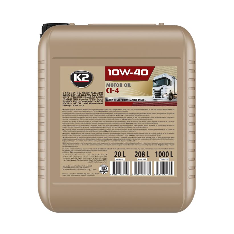 Олива моторна K2 MOTOR OIL 10W-40 CI-4 20 л